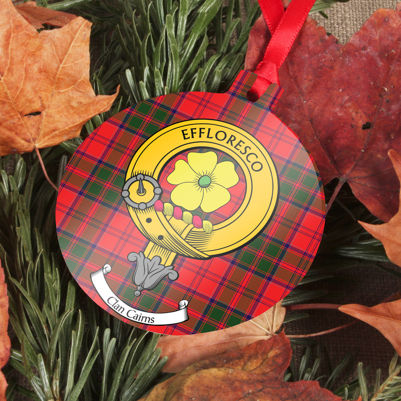 Cairns Clan Crest and Tartan Metal Christmas Ornament - 6 Styles Available