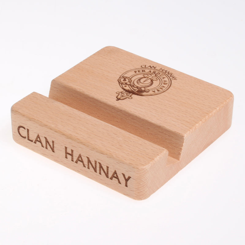 Wooden Cell Phone Stand with Engraved Clan Crest