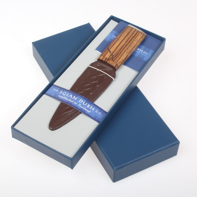 Arisaig - Zebrano Wood Sgian Dubh - Pewter Top