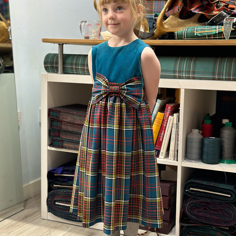 Girls Tartan and Velvet Dress (age 2 - 10) - Any Tartan