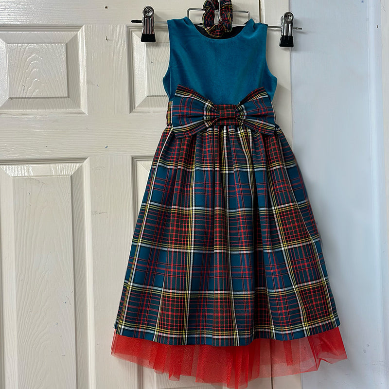 Girls Tartan and Velvet Dress (age 2 - 10) - Any Tartan