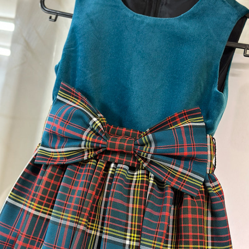 Girls Tartan and Velvet Dress (age 2 - 10) - Any Tartan