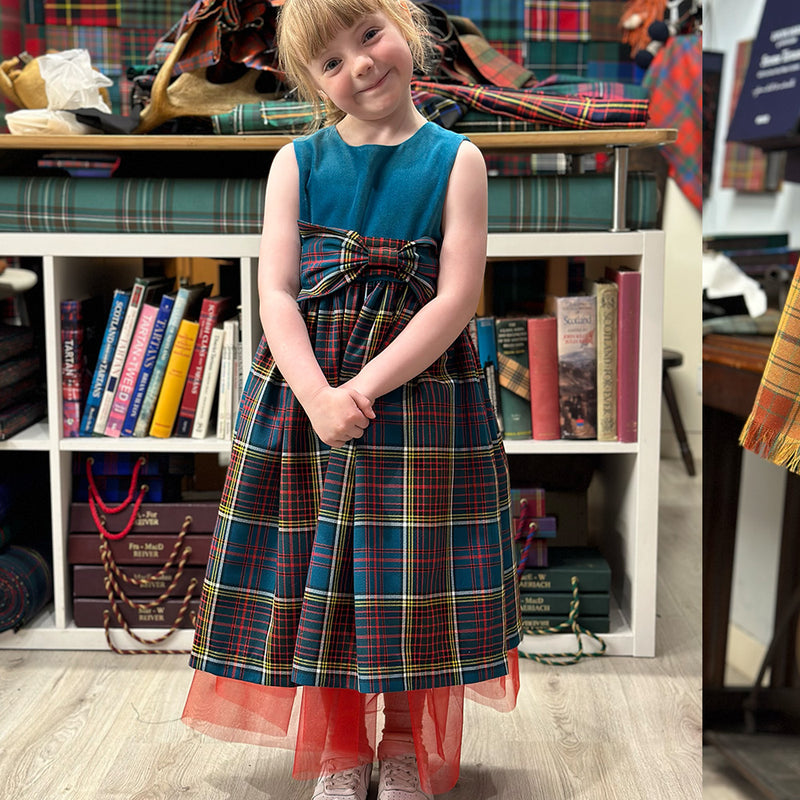 Girls Tartan and Velvet Dress (age 2 - 10) - Any Tartan