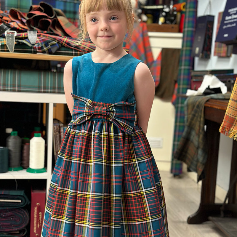 Girls Tartan and Velvet Dress (age 2 - 10) - Any Tartan