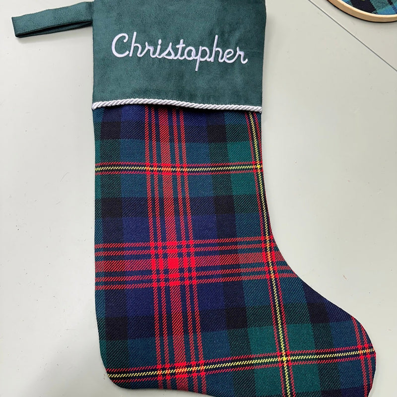 Custom Tartan Christmas Stocking with Embroidery