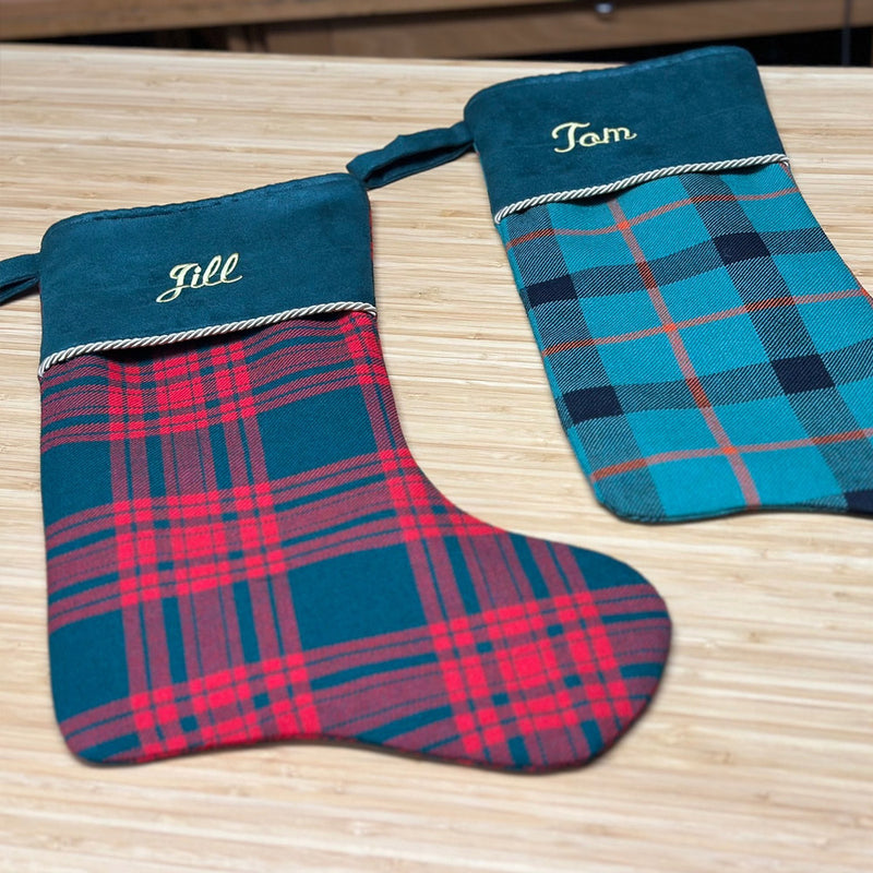 Custom Tartan Christmas Stocking with Embroidery