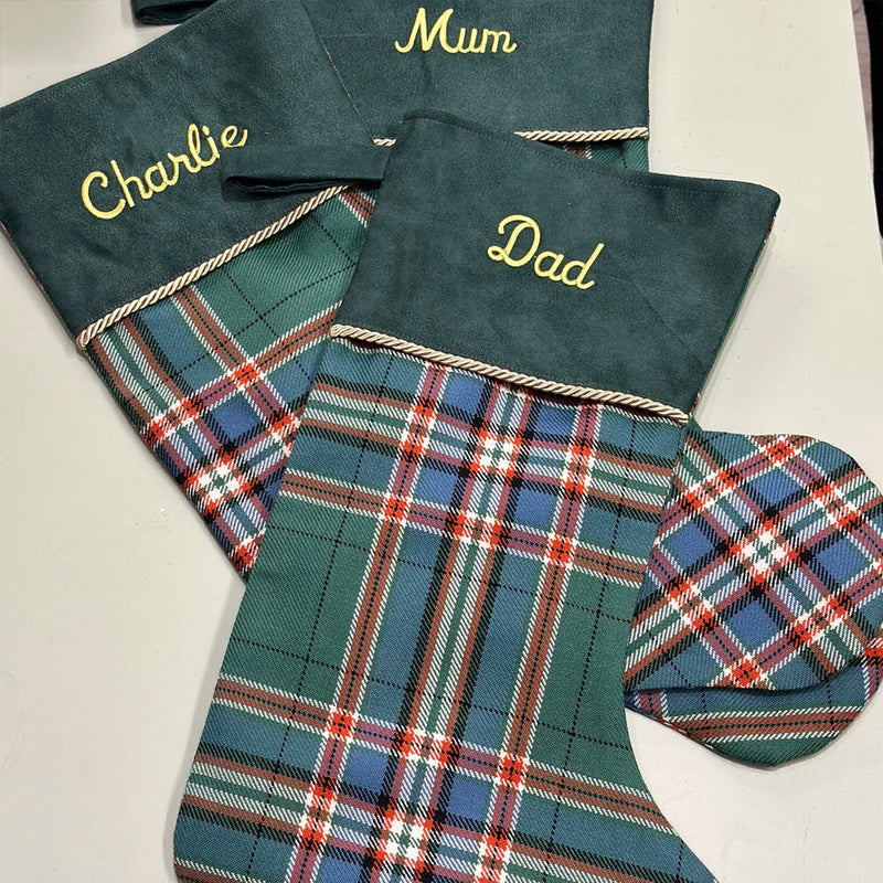 Custom Tartan Christmas Stocking with Embroidery