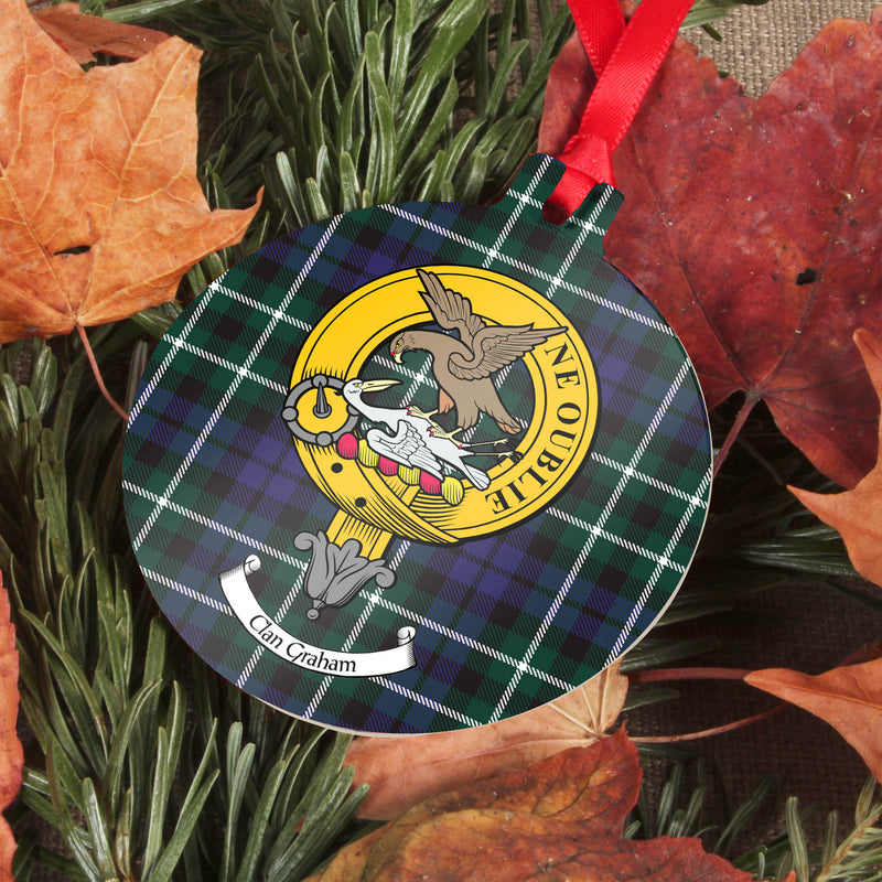 Graham Clan Crest and Tartan Metal Christmas Ornament - 6 Styles Available